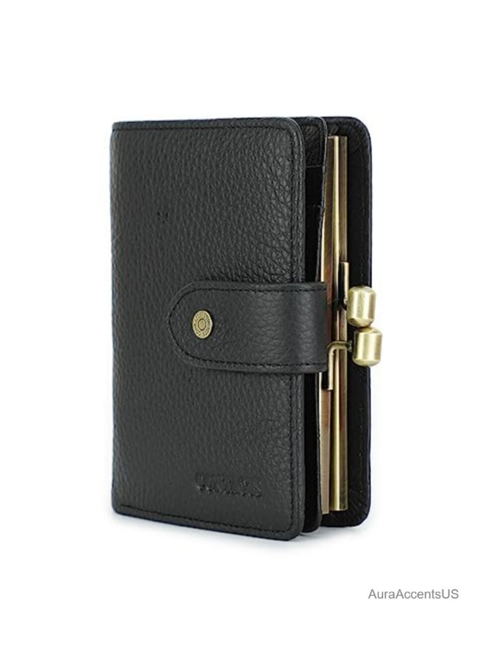 Genuine Leather Kiss Lock Wallet with 13 Card Slots RFID Blocker for Women